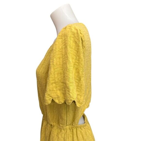 Anthro Broadway & Broome Mustard Silk Crepe Mini Shift Dress Cut Out Back sz 6 - Picture 3 of 11